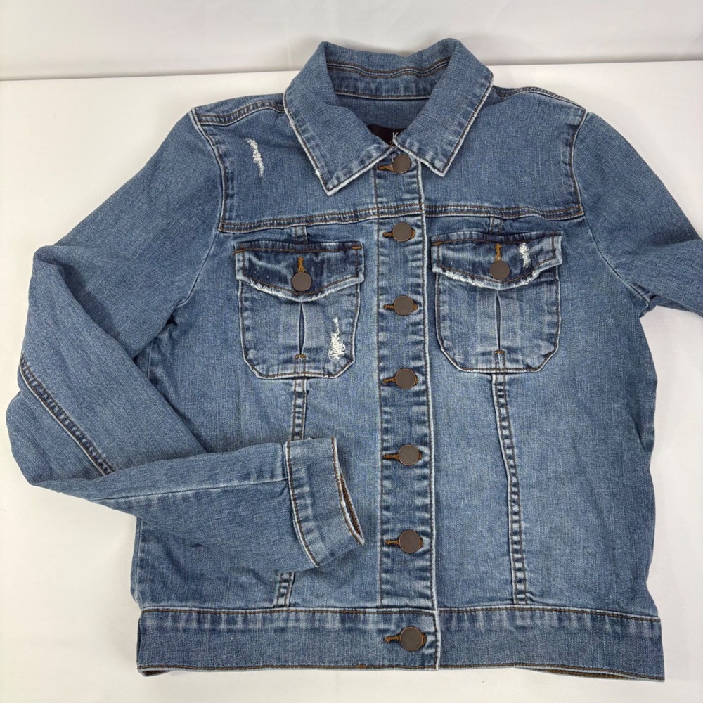 KUT from the Kloth Women's Amelia Jacket Medium Wash Distressed Denim Trucker S